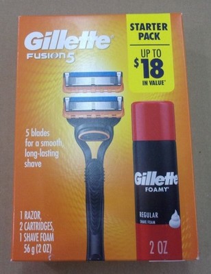 Gillette Fusion 5 Razor  1 Razor Handle   2 Cartridges & 1 Can of Shaving Foam