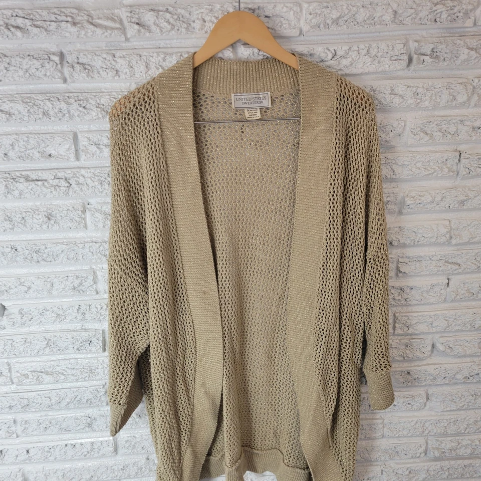 United States Sweaters Womens Sweater 22W 24W Cardigan Open Beige Gold Metallic - Image 4 of 4