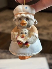 VTG 80’s Caring Critters Chimer Ceramic Mother Goose & Baby Ornament/Bell