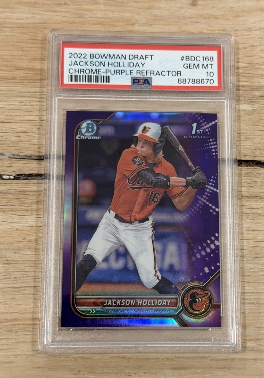 2022 Jackson Holliday Bowman Draft 1st Chrome Purple Refractor #/250 PSA 10