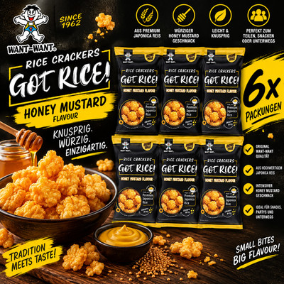 6x Want Want Got Rice! Honey Mustard   Knusprige Reiscracker Vorratspack