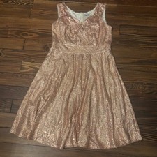 Grace Karin Rose Gold Sequin V-Neck A-Line Cocktail Dress Large Homecoming