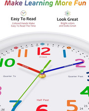 Silent Kids Wall Clock Non-Ticking Battery Powered 8 Inch Teaching Time Decor