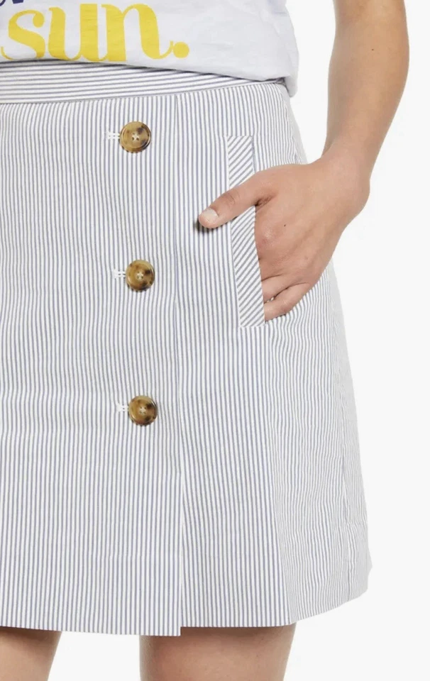 Minissaia J Crew Seersucker botão frontal tamanho 10 listra branca azul náutica Preppy - Imagem 4 de 4