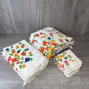 Vintage Royal Terry Flower Floral Colorful Bath Hand Wash Towel Retro Set 3 Each