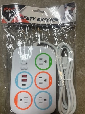 Power Socket Safety Extension Outlets 4 plug ins, 2 USB,m