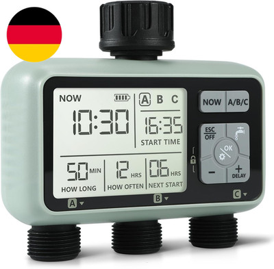 Kazeila Water Timer Bewässerungscomputer 3 Anschlüsse,3 Separate Programme,Bewäs