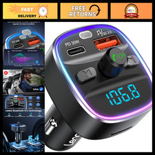 Bluetooth FM Transmitter Car Adapter 48W PD Fast Charging, Wireless Audio Receiv