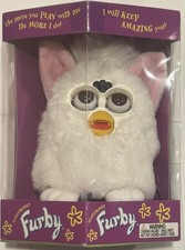 1998 VINTAGE FURBY (Palla di neve) bianco con occhi MARRONI (70-800) - NUOVO/SIGILLATO