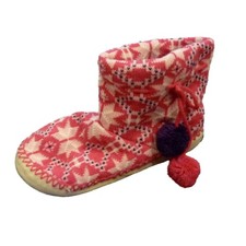 Joe Boxer Womens Pink Patterned Bootie Slippers With Grippers Booties S/M