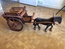 DEJOU ANCIEN ATTELAGE CHARRETTE JARDINIERE CHEVAL JOUET ANCIEN EN BOIS
