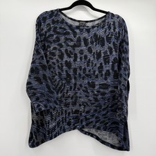 Clara Sun Woo Shirt Womens Large Blue Animal Print Tunic Dolman Top USA Stretch