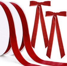 2 Pcs Velvet Ribbon 25 Yards Single Side Velvet Ribbon Trim Spool for Christmas