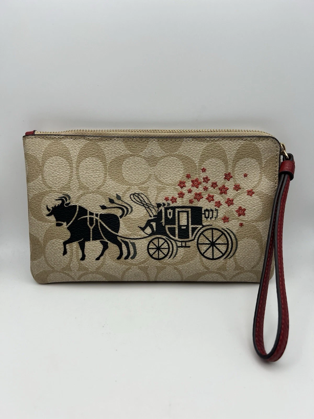 POLSINO COACH ANGOLO ZIP IN TELA FIRMATO BUE E CARROZZA KAKI CHIARO MULTI
