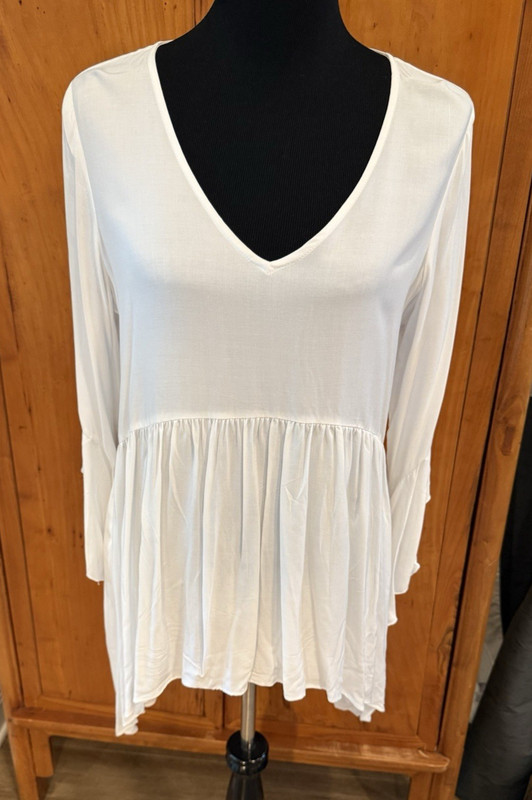 CUPIO Flutter Sleeeve Babydoll Top Tunic White LARGE