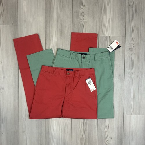 Lot Of 2 NWT Polo Ralph Lauren Boys Size 18 Chino Dress Pants Green & Red - Picture 5 of 13