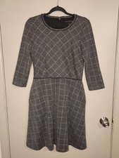 Banana Republic Womens Sweater Plaid Dress Gray Size 6 ALine Winter 3/4 Sleeves