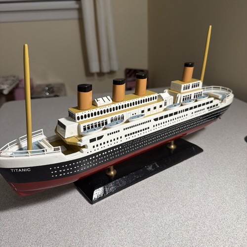 15" Wooden RMS Titanic Model Ship - Handcrafted Decorative Display on Stand