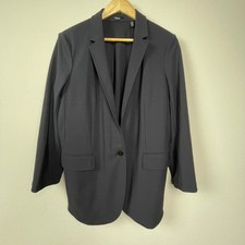 Theory Black Long Line Blazer Sz 10 One Button Classic Career Workwear Jacket
