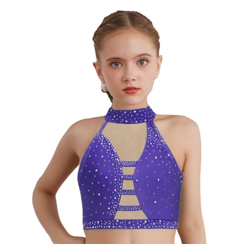 Mädchen Crop Top Eiskunstlauf BH Performance Weste Ballett Kostüm Jazz Modern - Bild 61 von 63