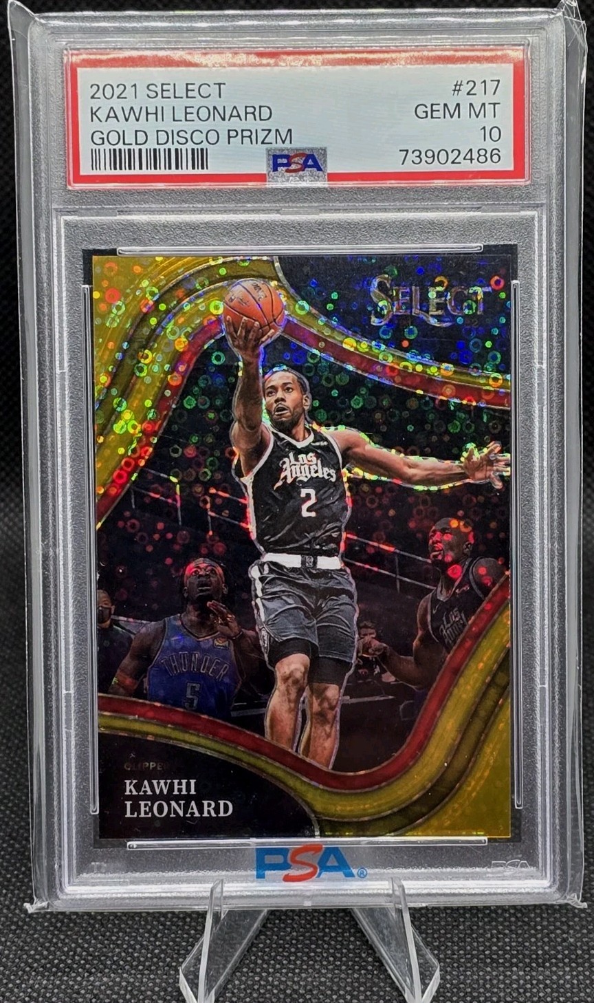 Kawhi Leonard 2021-22 Panini Select - Courtside #217 Gold Disco Prizm /10 PSA 10