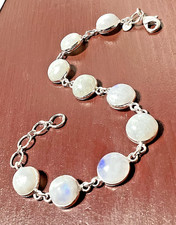 NATÜRLICH MONDSTEIN Edelstein HANDGEFERTIGT 925 Sterlingsilber Schmuck Armband 2