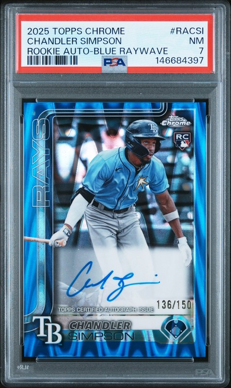 2025 TOPPS CHROME ROOKIE AUTO BLUE RAYWAVE CHANDLER SIMPSON RC /150 PSA 7
