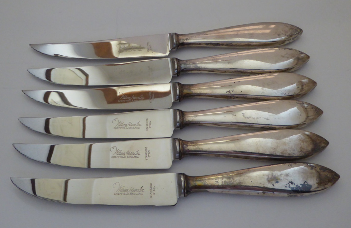 8 Pc William Adams Sterling Silver & Stainless KNIFE SET Carving Steak SS Handle