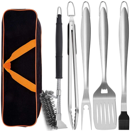 Grill Tools Set of 6, 18Inch Extra-Long BBQ Tool Set, Heavy-Duty Barbecue Gri...