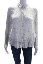 Rails Womens Linen Star Print Long Sleeve Button Down Top White Size S