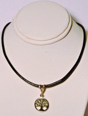 STERLING SILVER (925) TREE OF LIFE PENDANT W/ Adjustable LEATHER CHOKER ...