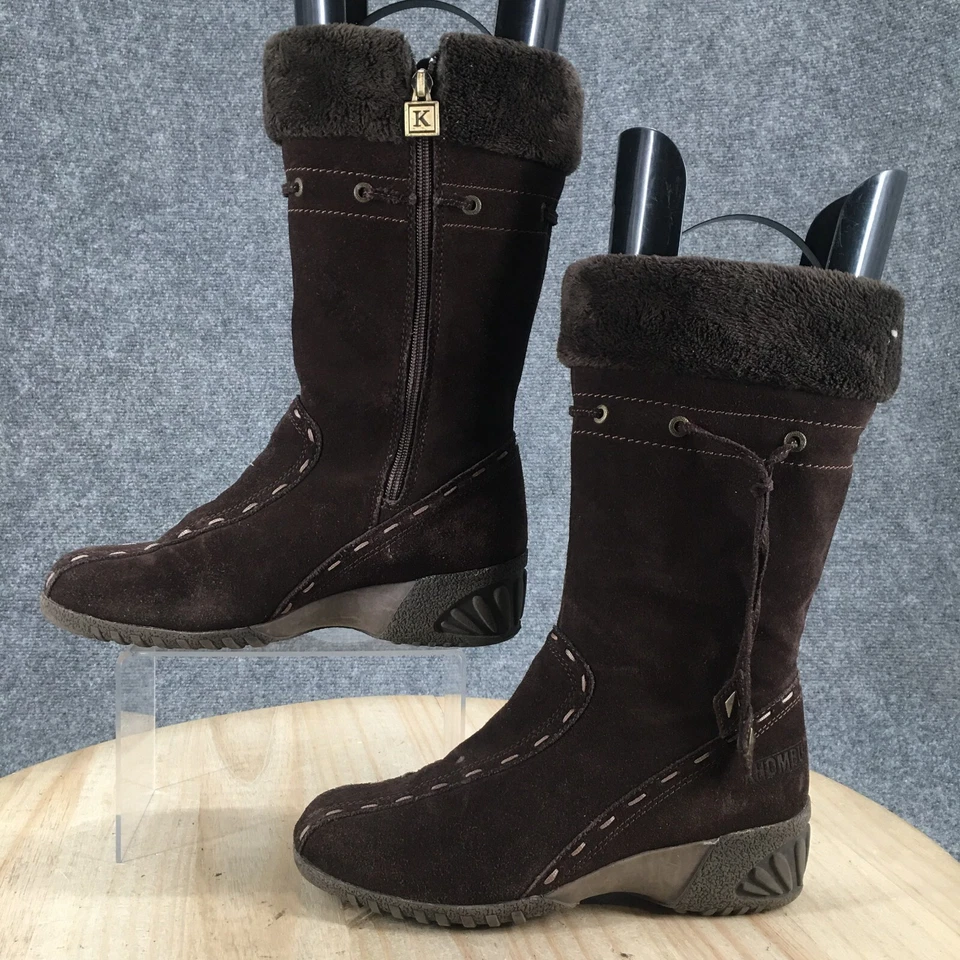 Khombu Boots Womens 9 M Allana Mid Calf Winter Wedge Brown Leather Side Zipper - Image 2 of 4