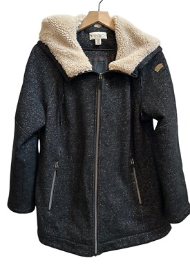 Koolaburra Ugg Hooded Fleece Jacket Sherpa Lined Black Marled Full Zip Sz  Large
