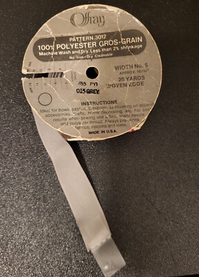 VTG Offray Pattern 3012 Gros Grain Woven Edge Grey Ribbon 20 Yds