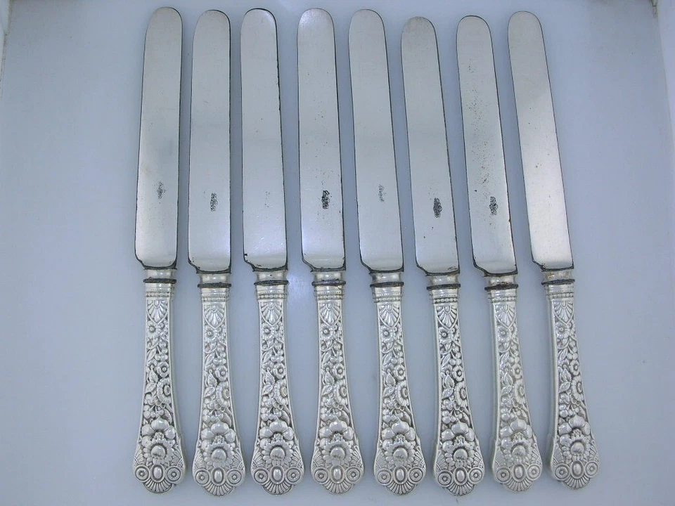 8 cuchillos GORHAM 8 1/2" CLUNY 1880 de plata de ley raros Foto 3 de 4