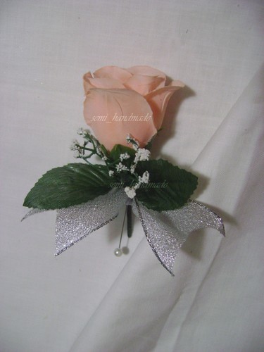 Peach*Wrist*Pin*corsage*Boutonniere*with silver ribbon*Prom*Wedding*Quinceanera - Picture 4 of 6