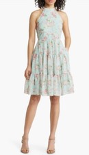 Eliza J Fit & Flare Sundress Floral Print Mint New Size 4