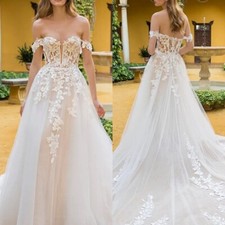 Elegant A-Line Wedding Dresses Strapless High Slit Lace Appliques Bridal Gowns