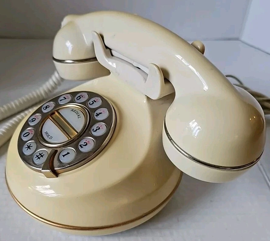 Teléfono de escritorio con cable vintage Paramount Natalie HCTTI329 modelo MCM pulsador. Foto 2 de 4