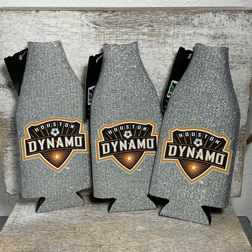 Lotto di 3 bottiglie glitter calcio MLS Houston Dynamo FC Coolie Koozies nuovissima - Foto 1 di 4