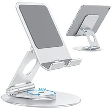 Swivel Tablet Stand for iPad with 360 Rotating Base, Foldable Silver