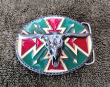 Men's Vintage 1990 SISKIYOU BELT BUCKLE Co. Enamel/ Cow Skull, Longhorn, Steer