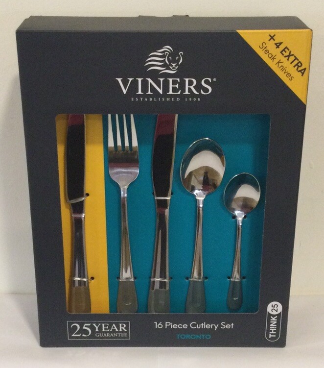 Viners Toronto 16 Piece Cutlery Set + 4 Steak Knives 18/0 Stainless