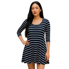 Urban Outfitters BDG Striped Navy Dark Blue 3/4 Sleeve Mini Dress Size Medium