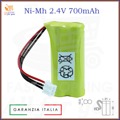 Pacco Batteria Ricaricabile NiMH 2,4V 700mA (2xAAA) Per Telefoni - Foto 3