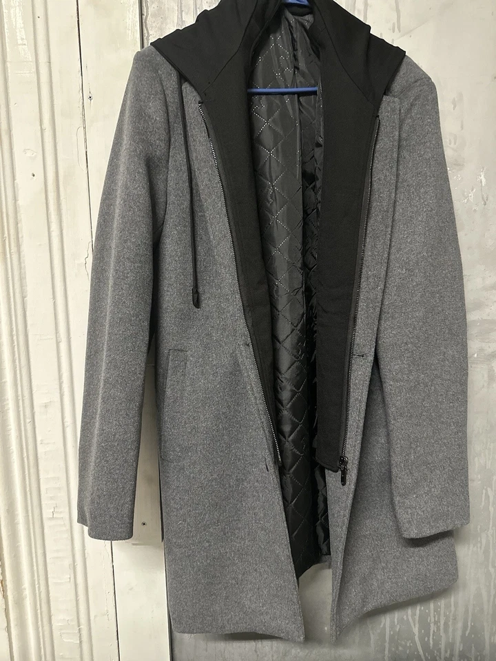 Men Hooded Dress Coat Thermal Business Casual Trench Coat Mid Long Jacket - Image 3 of 4