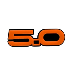 5.0 Car Emblem Badges Set of (2) Racing Aggressive Orange on Black Fender Badges