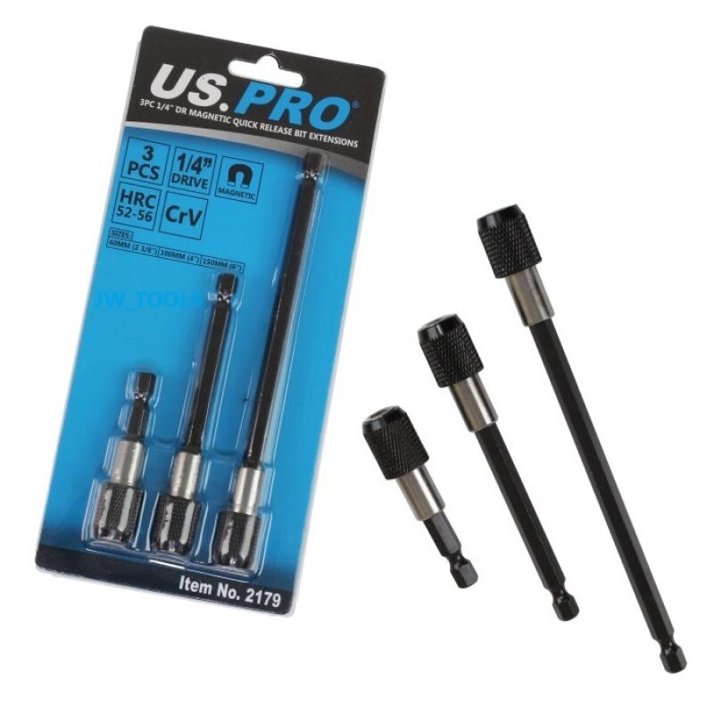US PRO 3pc Magnetic Screwdriver Bit Holder Quick Release Extension 60 100 150mm