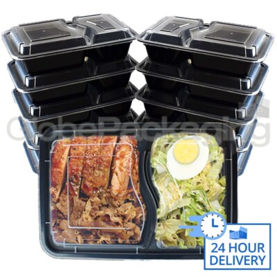 500 x WIEDERVERWENDBAR 32oz (947ml) 2 FÄCHER MAHLZEIT ZUBEREITUNG LEBENSMITTELBEHÄLTER + DECKEL