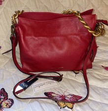 Viola Castellani Red Leather Chain Adorned Convertible Handbag Purse-new
